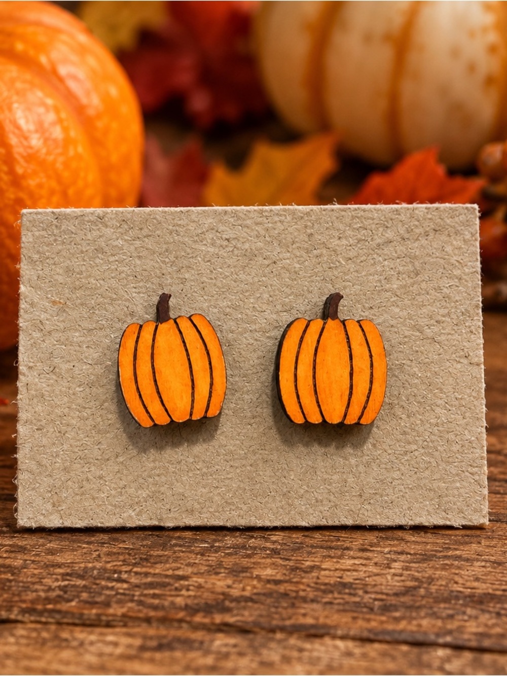 Handmade Pumpkin Stud Earrings in Orange